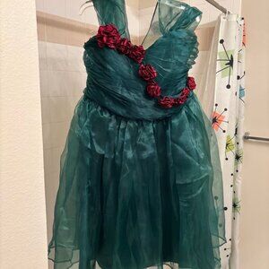 1940's Style Emerald & Rose Dress